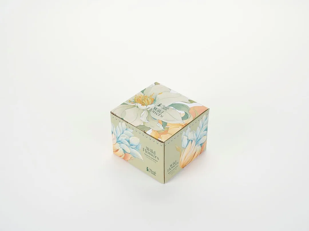 A small printed tissue box, on white
